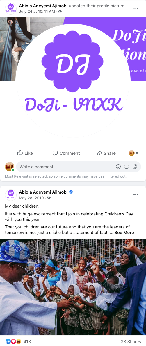 Fanpage 'Abiola Adeyemi Ajimobi' bị đổi avatar sau hơn 1 năm không hoạt động Fanpage Abiola Adeyemi Ajimobi thay đổi avatar